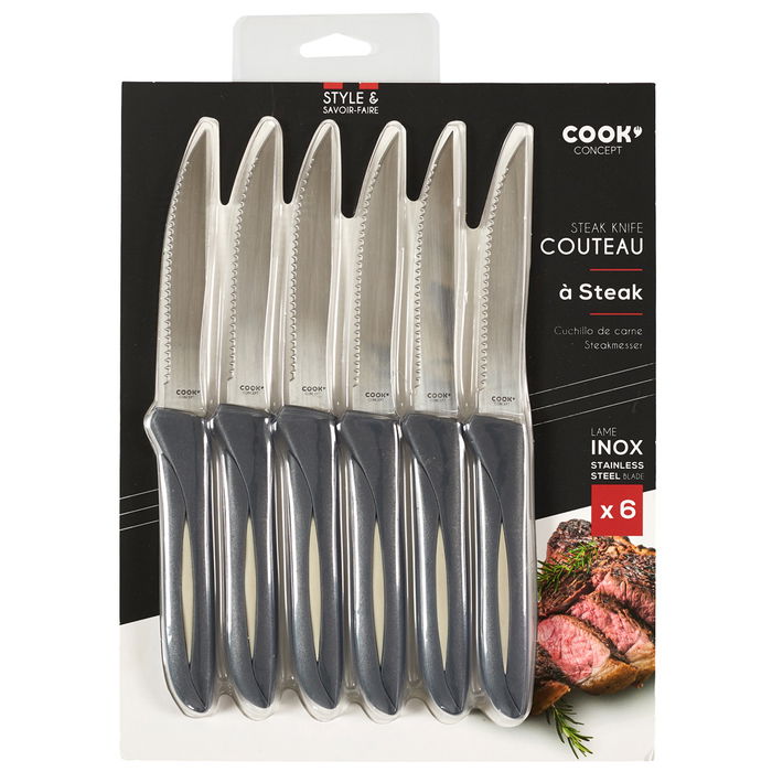 Cook Concept Juego de 6 Cuchillos Chuleteros para Cortar Carne con Hoja Dentada