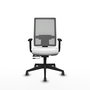 Silla de oficina Horna con mecanismo Sincro/Traslack tapizada con Tela color Blanco y malla color Gris. Equipada con lumbar 1D, Brazos 1D y Ruedas 65 mm parqué