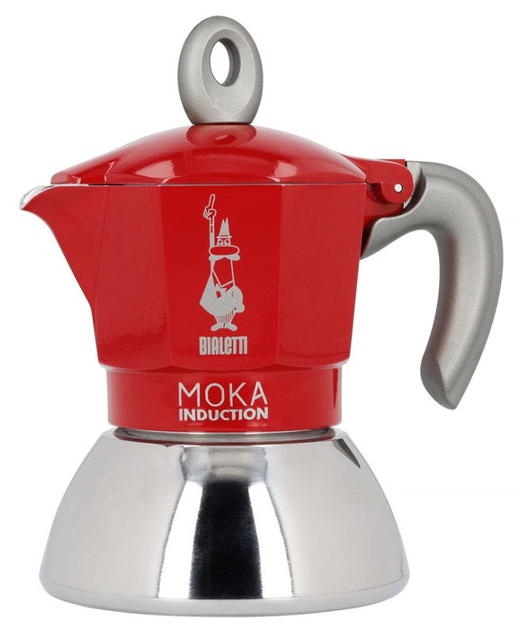 Bialetti Moka Induction Cafetera Italiana 2 Tazas Rojo, Plata