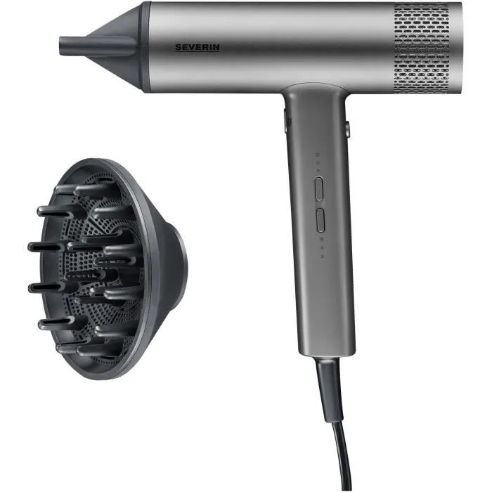 Secador de Pelo Severin HT 0169 S-Style Speed Pro, Iónico, 2000W, con Concentrador y Difusor Magnético, Color Gris y Negro Secador de Pelo Severin HT 0169 S-Style Speed Pro, Iónico, 2000W, con Concentrador y Difusor Magnético, Color Gris y Negro
