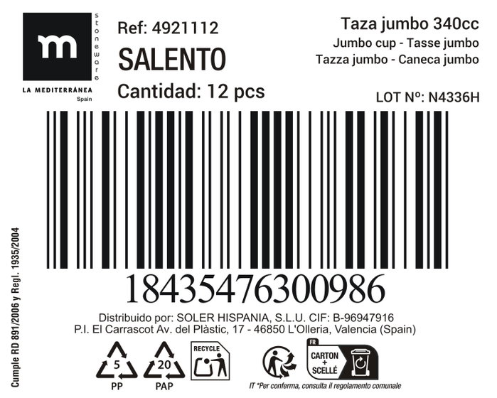 Inde Taza Jumbo "Salento" 340 cc (36 Unidades)
