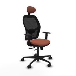 Silla de oficina Jorquera con mecanismo Sincro/Traslack tapizada con Tela color Marrón y malla color Negro. Equipada con lumbar 1D, Brazos 1D, Cabecero Fijo y Ruedas 65mm nailon