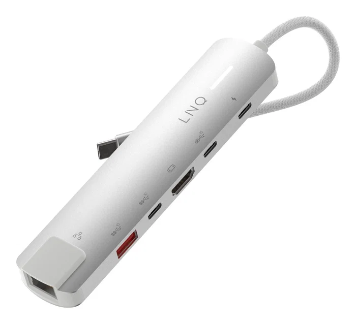 LINQ LQ49061 Hub/Docking USB-C 6 en 1 Pro (140W) - 1xHDMI 4K@60Hz, 1xUSB-C PD 140W, 1xUSB-A 10Gbps, 2xUSB-C 10Gbps, Ethernet 2.5Gbps - Color Gris/Blanco