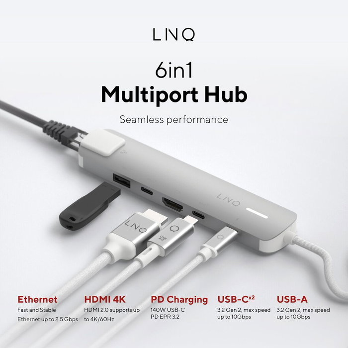 Hub USB Linq Byelements LQ49061 Blanco Gris