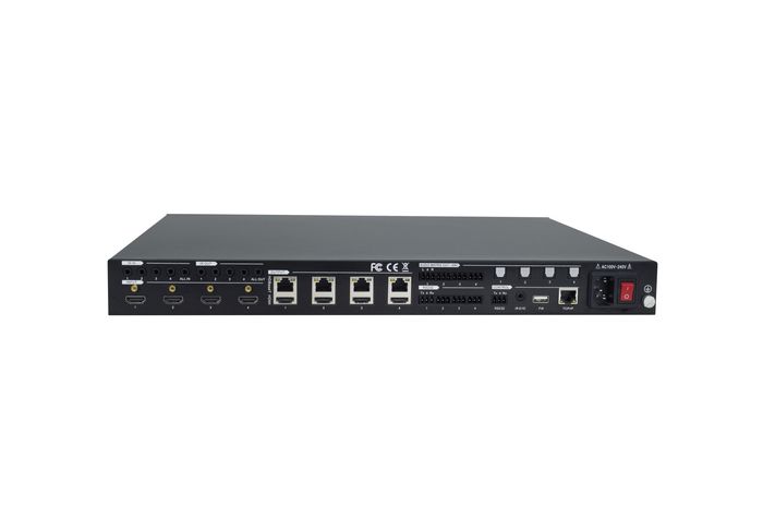 Vivolink VLHDMIMAT4X444-R Conmutador Matriz HDBaseT 4x4 con 4 Salidas HDMI + 4 HDBaseT, Audio SPDIF/L+R, 4K60Hz HDR, PoC 24V, Control RS232/IR/CEC/TCP/IP