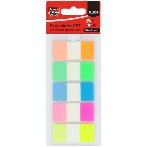 FIXO Banderitas Adhesivas Notes Popup Traslúcidas Colores Flúor 20x45 mm, Set de 24 FIXO Banderitas Adhesivas Notes Popup Traslúcidas Colores Flúor 20x45 mm, Set de 24