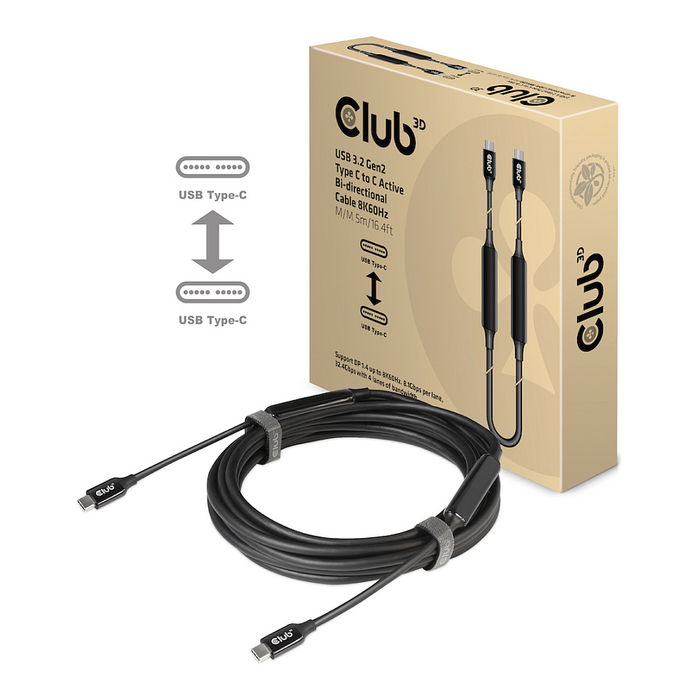 Club 3D Cable USB 3.2 Tipo C Activo 5 Metros (5m) Acero Inoxidable St/St para Carga y Datos Rápida