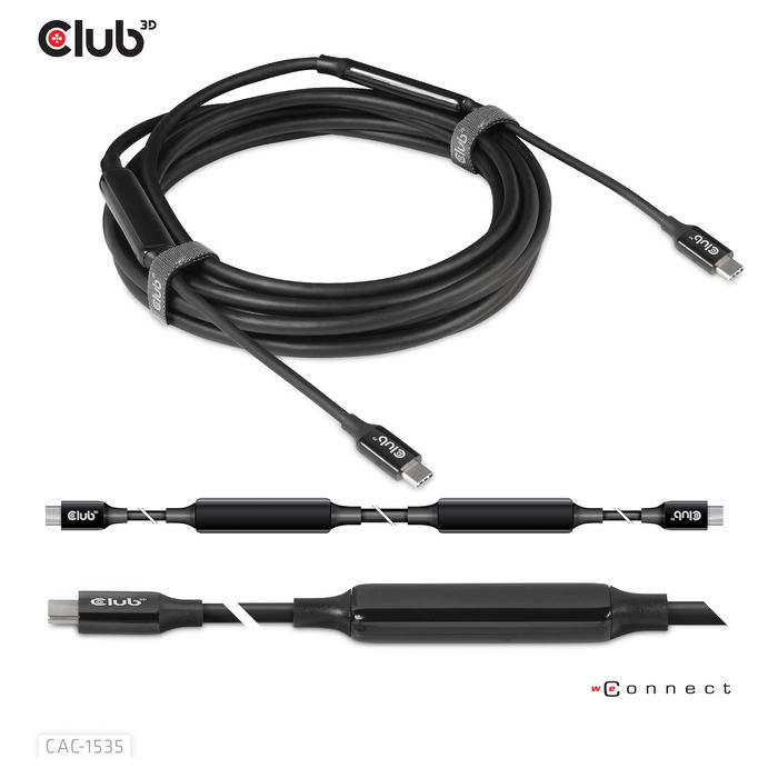 Club 3D Cable USB 3.2 Tipo C Activo 5 Metros (5m) Acero Inoxidable St/St para Carga y Datos Rápida