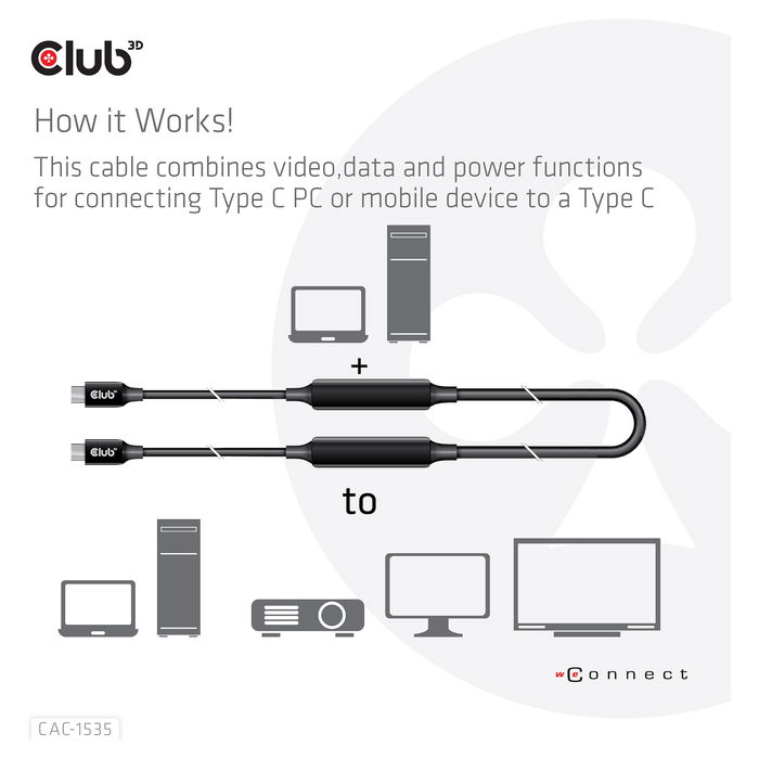Club 3D Cable USB 3.2 Tipo C Activo 5 Metros (5m) Acero Inoxidable St/St para Carga y Datos Rápida