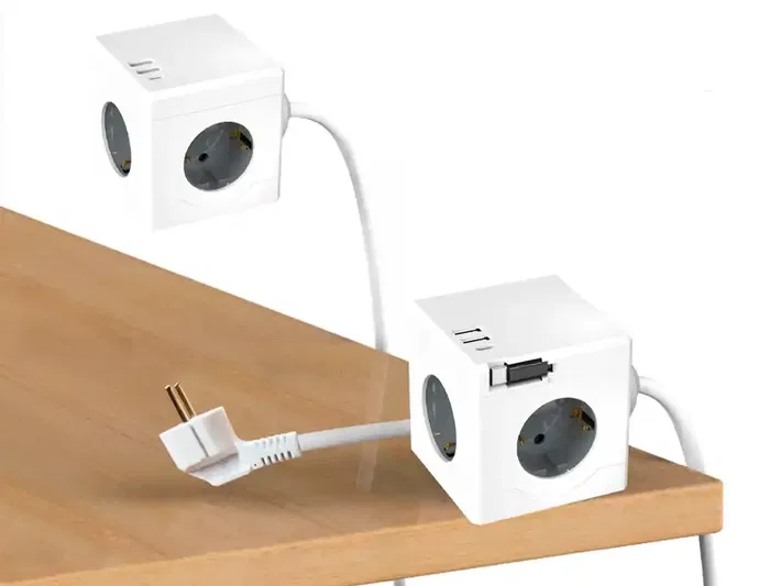 Q-connect Power Cube 6 en 1 - Regleta de enchufe múltiple con 3 tomas de corriente, 2 puertos USB, 1 puerto USB-C, cable 1.4m, 3680W, 250V, seguridad certificada CE ROHS