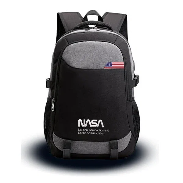 NASA Mochila BAG02 City Backpack para Portátil hasta 15.6", con Puerto USB, Correa Trolley, Material Oxford, Color Negro Gris