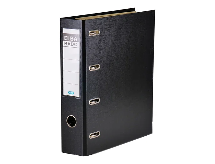 Elba Archivador de Palanca DIN A4 Negro Lomo 75 mm con Doble Mecanismo de 4 Anillas Rado
