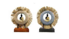 DKD Home Decor Figura de Buda en Resina y Yute, Pack de 2