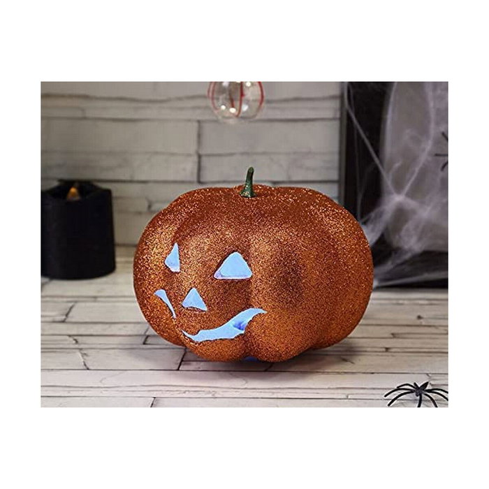 Calabaza Decorativa con Luz Interior para Halloween 17 cm Naranja y Oro
