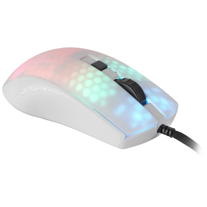 Mars Gaming MMR Ratón Gaming Ultraligero 58g, RGB Chroma, 12800 DPI, Cable Paracord, Blanco