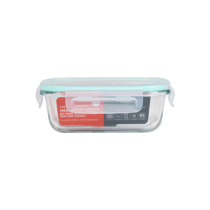 Cook Concept Hermético Horno 350 ml Vidrio Borosilicatado Tapa Válvula Rectangular Apto Horno Microondas Congelador Lavavajillas