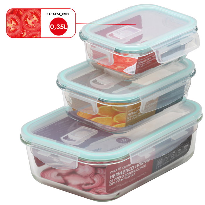 Cook Concept Hermético Horno 350 ml Vidrio Borosilicatado Tapa Válvula Rectangular Apto Horno Microondas Congelador Lavavajillas