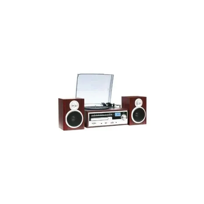 Inovalley CH14E Sistema HiFi Vintage con Codificación, Reproductor Vinilos, CD, K7 y Radio