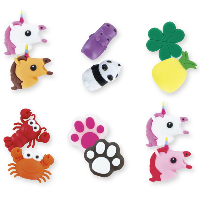 Be Mix Juego de 2 Protectores de Cable, Surtido 6 Modelos: Unicornios Marrón, Unicornios Rosa, Animales, Huellas Animal, Piña y Trébol, Cangrejos