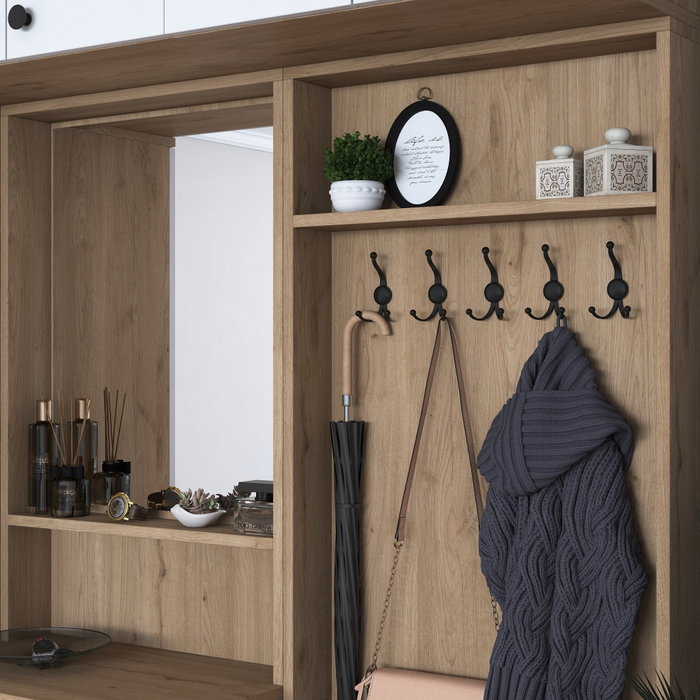 Hanah Home EA108 - 2428 Mueble Recibidor Blanco y Nogal Aglomerado Melamina 179.4 x 226.4 x 37.5 cm con Almacenamiento Estantes y Fijación Pared Hanah Home EA108 - 2428 Mueble Recibidor Blanco y Nogal Aglomerado Melamina 179.4 x 226.4 x 37.5 cm con Almacenamiento Estantes y Fijación Pared