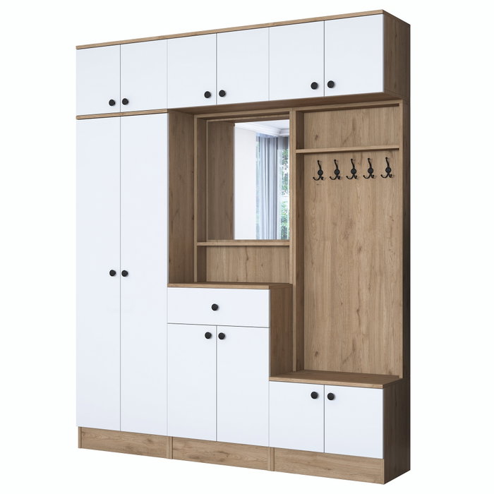 Hanah Home EA108 - 2428 Mueble Recibidor Blanco y Nogal Aglomerado Melamina 179.4 x 226.4 x 37.5 cm con Almacenamiento Estantes y Fijación Pared Hanah Home EA108 - 2428 Mueble Recibidor Blanco y Nogal Aglomerado Melamina 179.4 x 226.4 x 37.5 cm con Almacenamiento Estantes y Fijación Pared