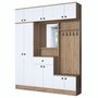 Hanah Home EA108 - 2428 Mueble Recibidor Blanco y Nogal Aglomerado Melamina 179.4 x 226.4 x 37.5 cm con Almacenamiento Estantes y Fijación Pared