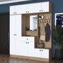 Hanah Home EA108 - 2428 Mueble Recibidor Blanco y Nogal Aglomerado Melamina 179.4 x 226.4 x 37.5 cm con Almacenamiento Estantes y Fijación Pared