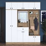 Hanah Home EA108 - 2428 Mueble Recibidor Blanco y Nogal Aglomerado Melamina 179.4 x 226.4 x 37.5 cm con Almacenamiento Estantes y Fijación Pared