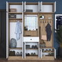 Hanah Home EA108 - 2428 Mueble Recibidor Blanco y Nogal Aglomerado Melamina 179.4 x 226.4 x 37.5 cm con Almacenamiento Estantes y Fijación Pared