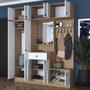 Hanah Home EA108 - 2428 Mueble Recibidor Blanco y Nogal Aglomerado Melamina 179.4 x 226.4 x 37.5 cm con Almacenamiento Estantes y Fijación Pared