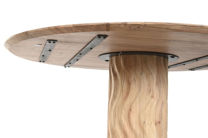 DKD Home Decor Mesa Redonda Comedor Moderno Acacia Metal Natural Negro 130 x 130 x 76 cm