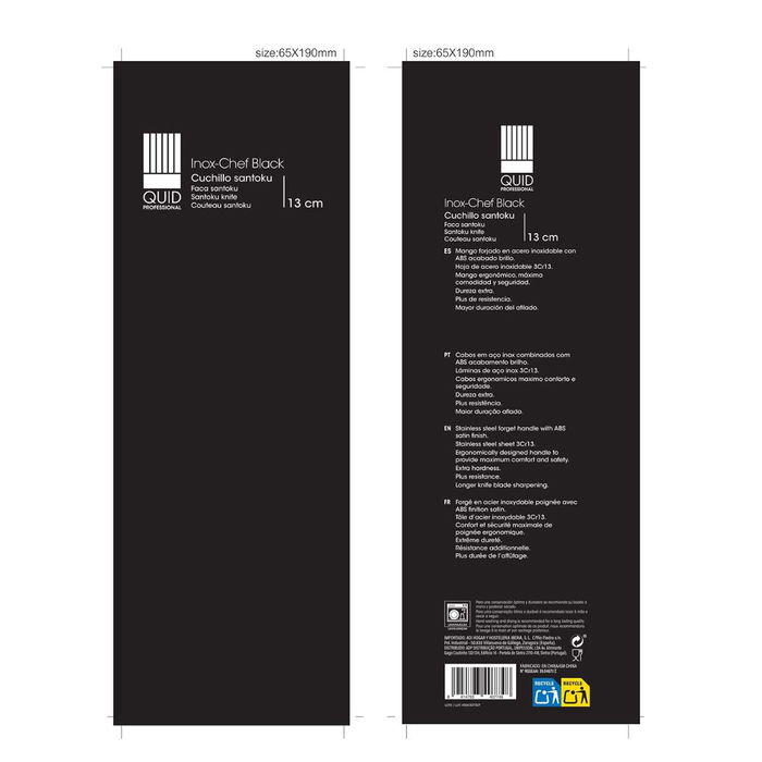 Cuchillo Santoku Acero Inoxidable Inox Chef Black Quid Professional 13 cm