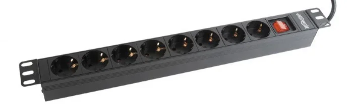 EnerGenie EG-PDU-012 Unidad de Distribución de Energía (PDU) Rack 1U, 8 Tomas Schuko, 16A, 3680W, Cable 2m, Negro