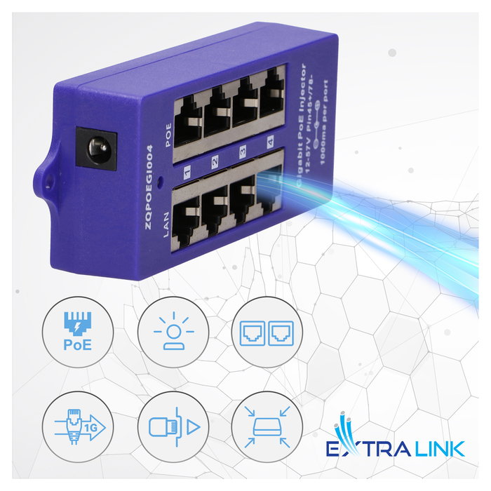 Extralink Inyector PoE Gigabit de 4 Puertos
