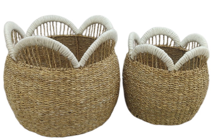 DKD Home Decor Set de 2 Cestas de Seagrass y Yute 45x45x38 cm Natural/Blanco DKD Home Decor Set de 2 Cestas de Seagrass y Yute 45x45x38 cm Natural/Blanco