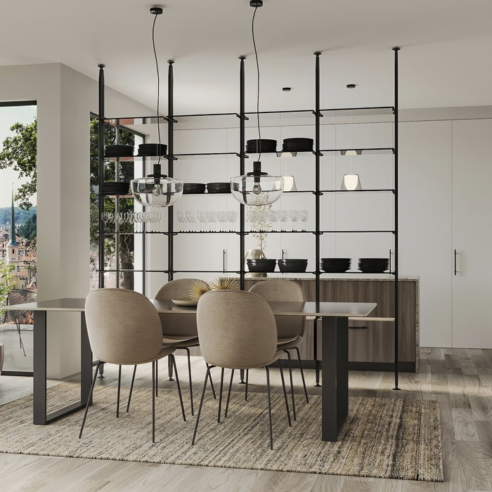 Emuca Lote de soportes para 5 estantes de cristal para la estructura Zero, cristales no incluidos, Zamak, Pintado color negro texturizado