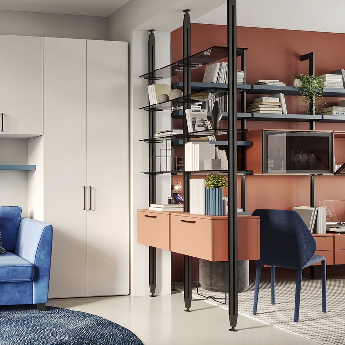 Emuca Lote de soportes para 5 estantes de cristal para la estructura Zero, cristales no incluidos, Zamak, Pintado color negro texturizado