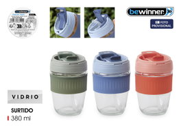 Bewinner Travel Mug Vidrio/Silicona 380 ml 8.5 x 8.5 x 13 cm (24 Unidades)