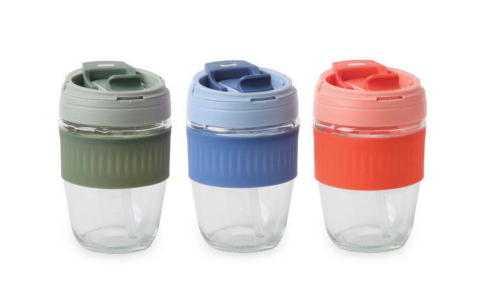 Bewinner Travel Mug Vidrio/Silicona 380 ml 8.5 x 8.5 x 13 cm (24 Unidades)