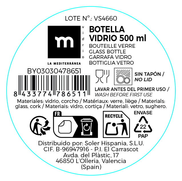 Inde Botella Vidrio Transparente Tapa Corcho 3-S 500 ml 6.5x6.5x27.5 cm (24 Unidades) Inde Botella Vidrio Transparente Tapa Corcho 3-S 500 ml 6.5x6.5x27.5 cm (24 Unidades)
