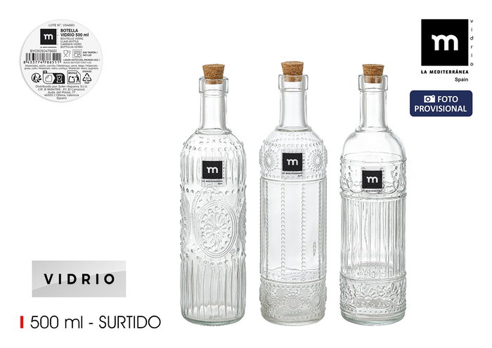 Inde Botella Vidrio Transparente Tapa Corcho 3-S 500 ml 6.5x6.5x27.5 cm (24 Unidades) Inde Botella Vidrio Transparente Tapa Corcho 3-S 500 ml 6.5x6.5x27.5 cm (24 Unidades)