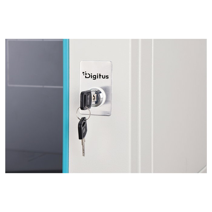 Digitus Dynamic-N Serie - Bastidor de Pared Rack 7U - 600x450 mm (Ancho x Fondo) - Con Puertas de Cristal y Acero, Rieles, Bloqueo, 60 kg de Carga, Gris Claro