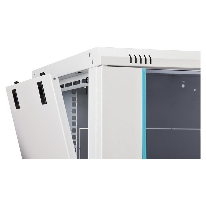 Digitus Dynamic-N Serie - Bastidor de Pared Rack 7U - 600x450 mm (Ancho x Fondo) - Con Puertas de Cristal y Acero, Rieles, Bloqueo, 60 kg de Carga, Gris Claro