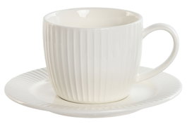 DKD Home Decor Set de Taza y Plato de Porcelana Blanca Carve Loving 24
