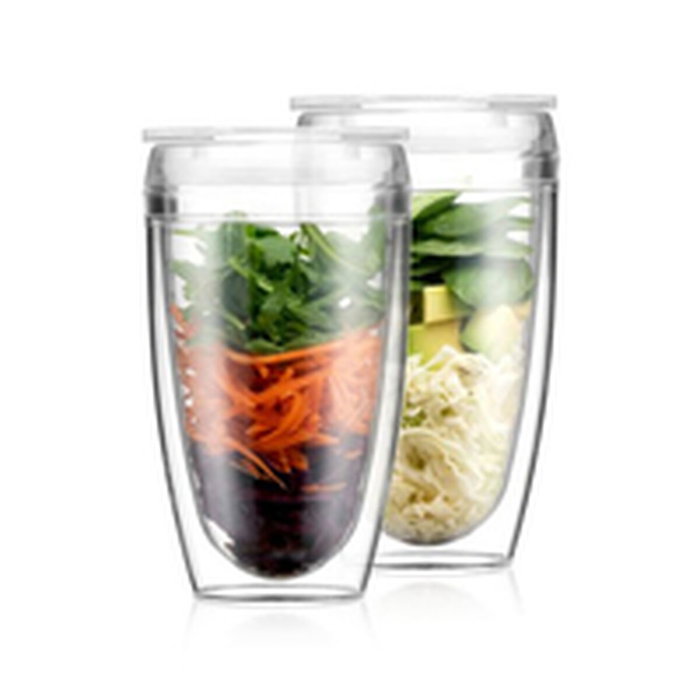 Bodum Juego de 2 vasos Pavina To Go de doble pared con tapa hermética, 40 cl, Transparente