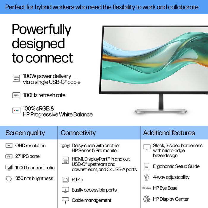 HP Series 5 Pro 527pu Monitor QHD USB-C de 27 pulgadas