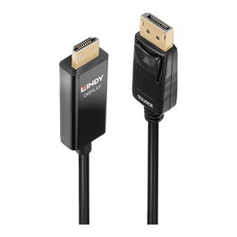 Lindy Adaptador DisplayPort a HDMI 1m 40925, HDR, 4K 4096 x 2160, Versiones HDMI 2.0 y DisplayPort 1.2, Negro, Macho a Macho, Cables de PC