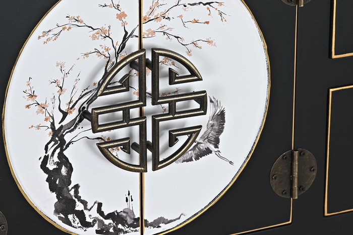 DKD Home Decor Consola Oriental Masako Negro Blanco Abeto MDF Metal 63 x 28 x 83 cm