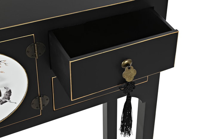 DKD Home Decor Consola Oriental Masako Negro Blanco Abeto MDF Metal 63 x 28 x 83 cm