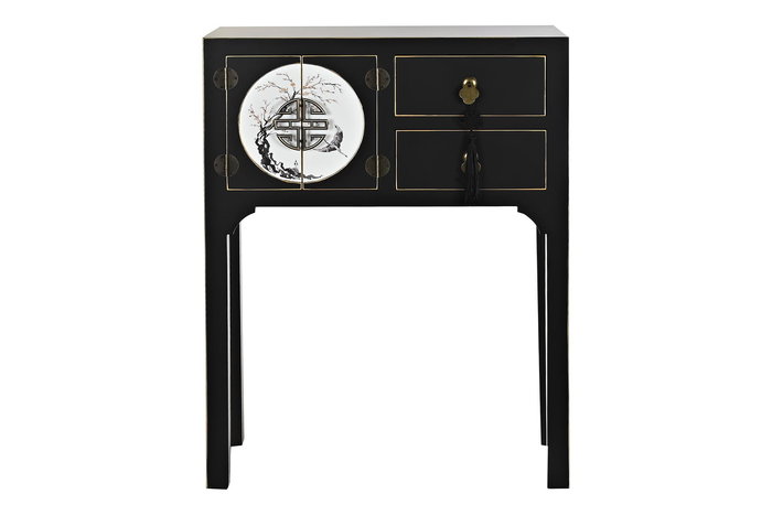 DKD Home Decor Consola Oriental Masako Negro Blanco Abeto MDF Metal 63 x 28 x 83 cm